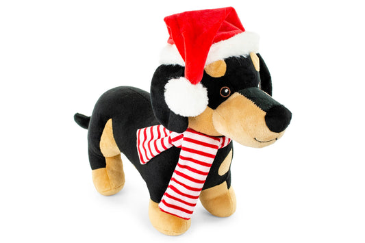 Christmas - Dachshund With Santa Hat & Squeaker - 9" - Dog Toy