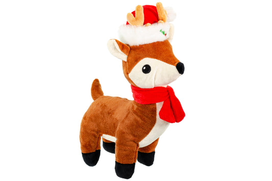 Christmas - Reindeer with Hat & Squeaker - 10" - Dog Toy