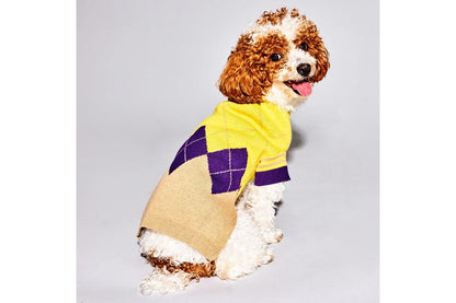 Dog Sweater - Argyle Sweater - Yellow/Purple