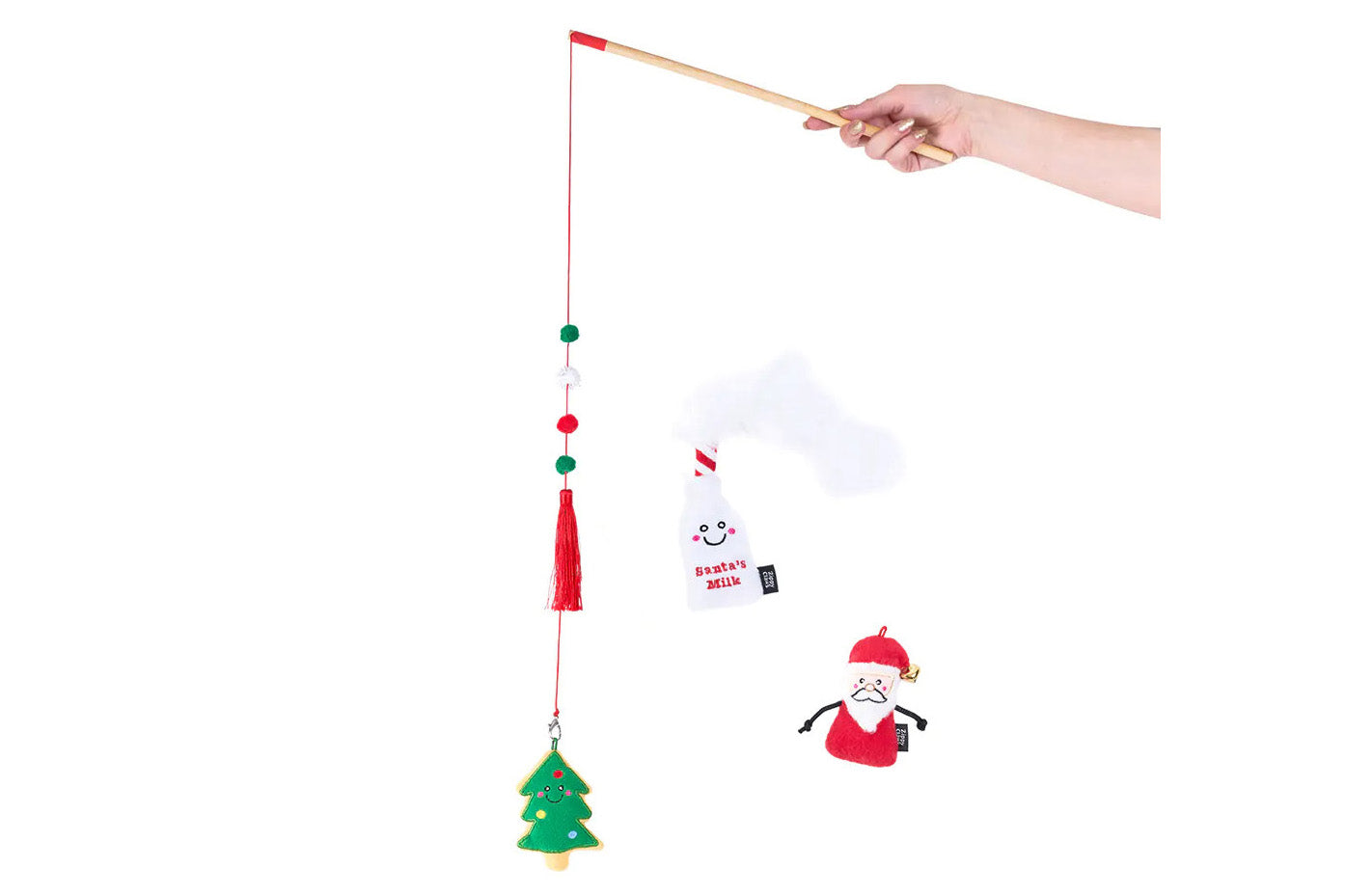 Feline - Holiday ZippyStick - Santa with Cookies & Milk - Christmas Cat Toy