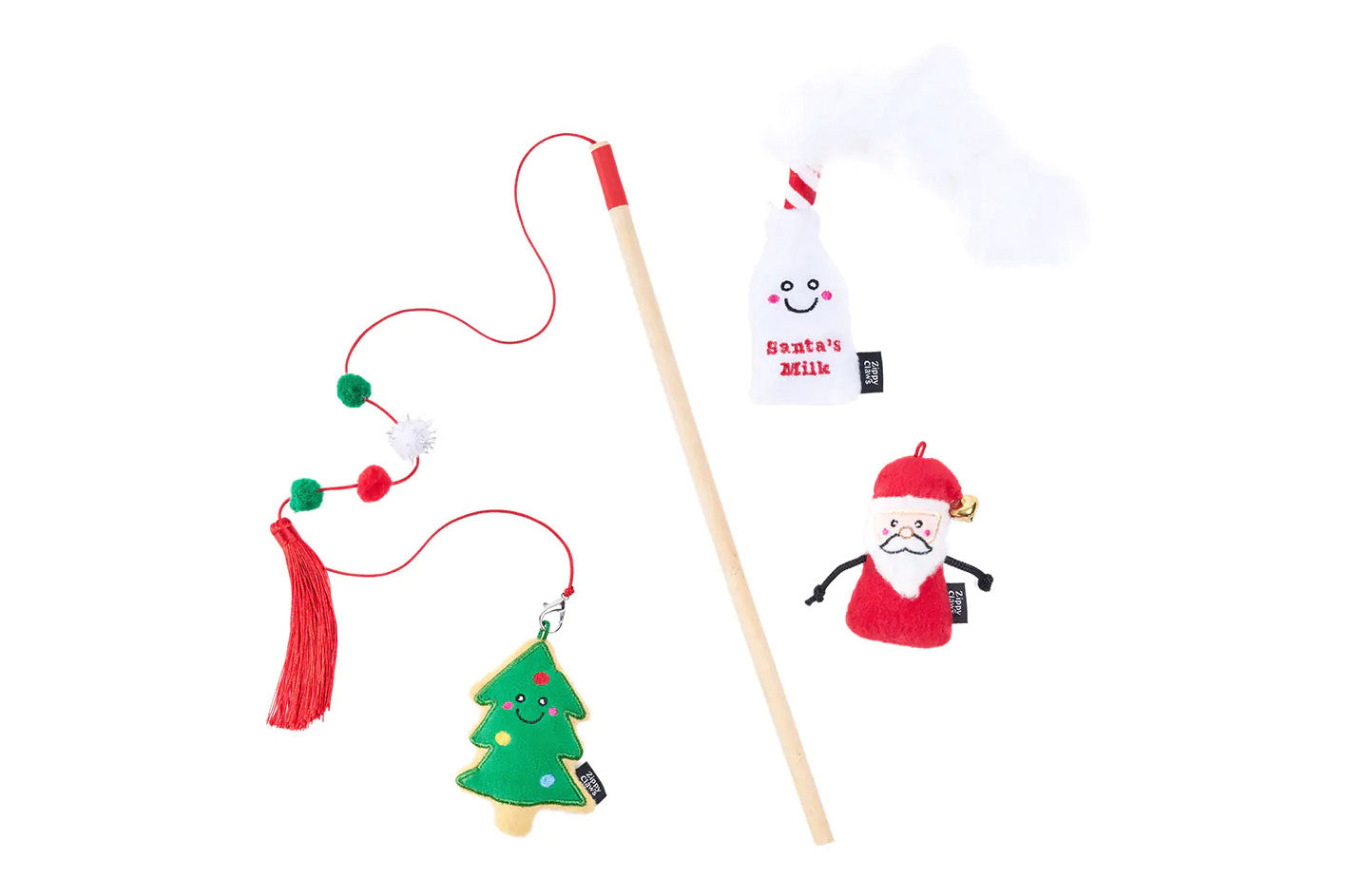 Feline - Holiday ZippyStick - Santa with Cookies & Milk - Christmas Cat Toy