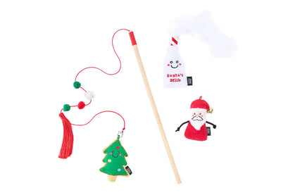 Feline - Holiday ZippyStick - Santa with Cookies & Milk - Christmas Cat Toy