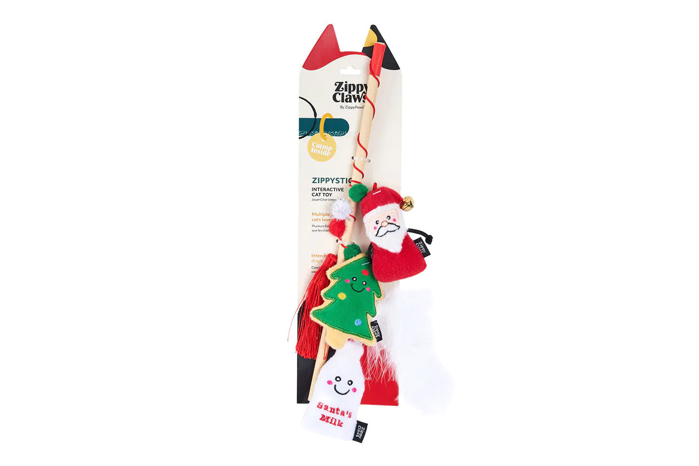 Feline - Holiday ZippyStick - Santa with Cookies & Milk - Christmas Cat Toy