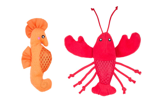 Feline - ZippyClaws Mesh Mates - Seahorse and Lobster - Cat Toy