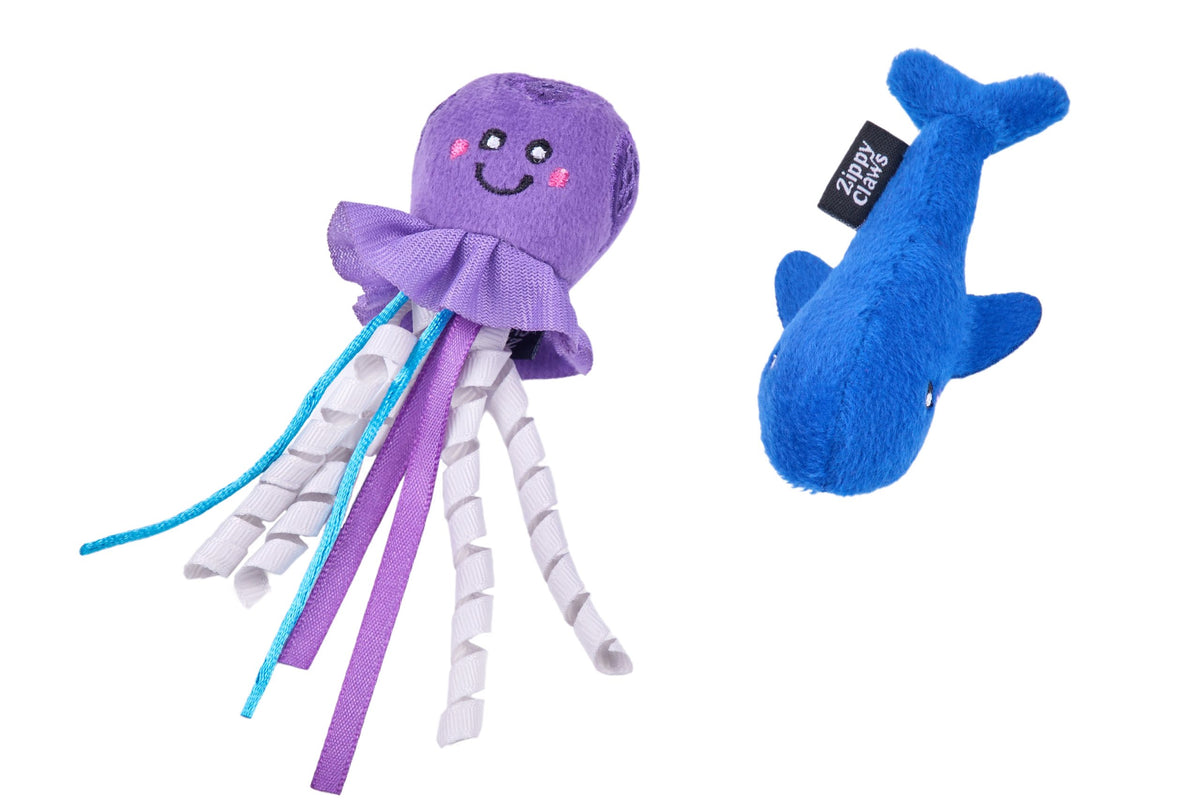 Feline - ZippyClaws Mesh Mates - Jellyfish and Whale - Cat Toy