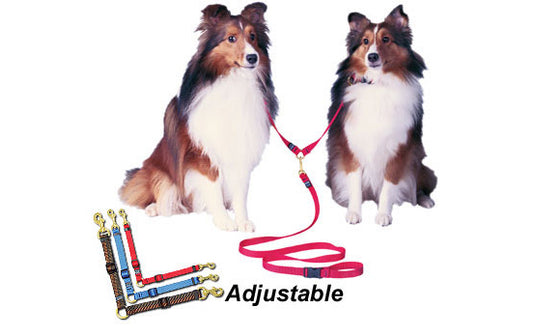 Cetacea Adjustable Double Dog Coupler - Walk Two Dogs - 12 Color Options