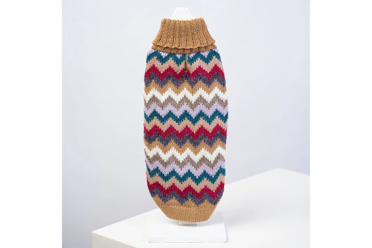 Dog Sweater - Camel Chevron Knit Alpaca Dog Sweater