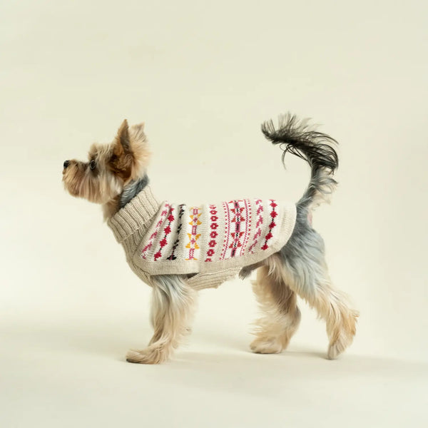 Fair Isle Alpaca Pink & White Dog Sweater