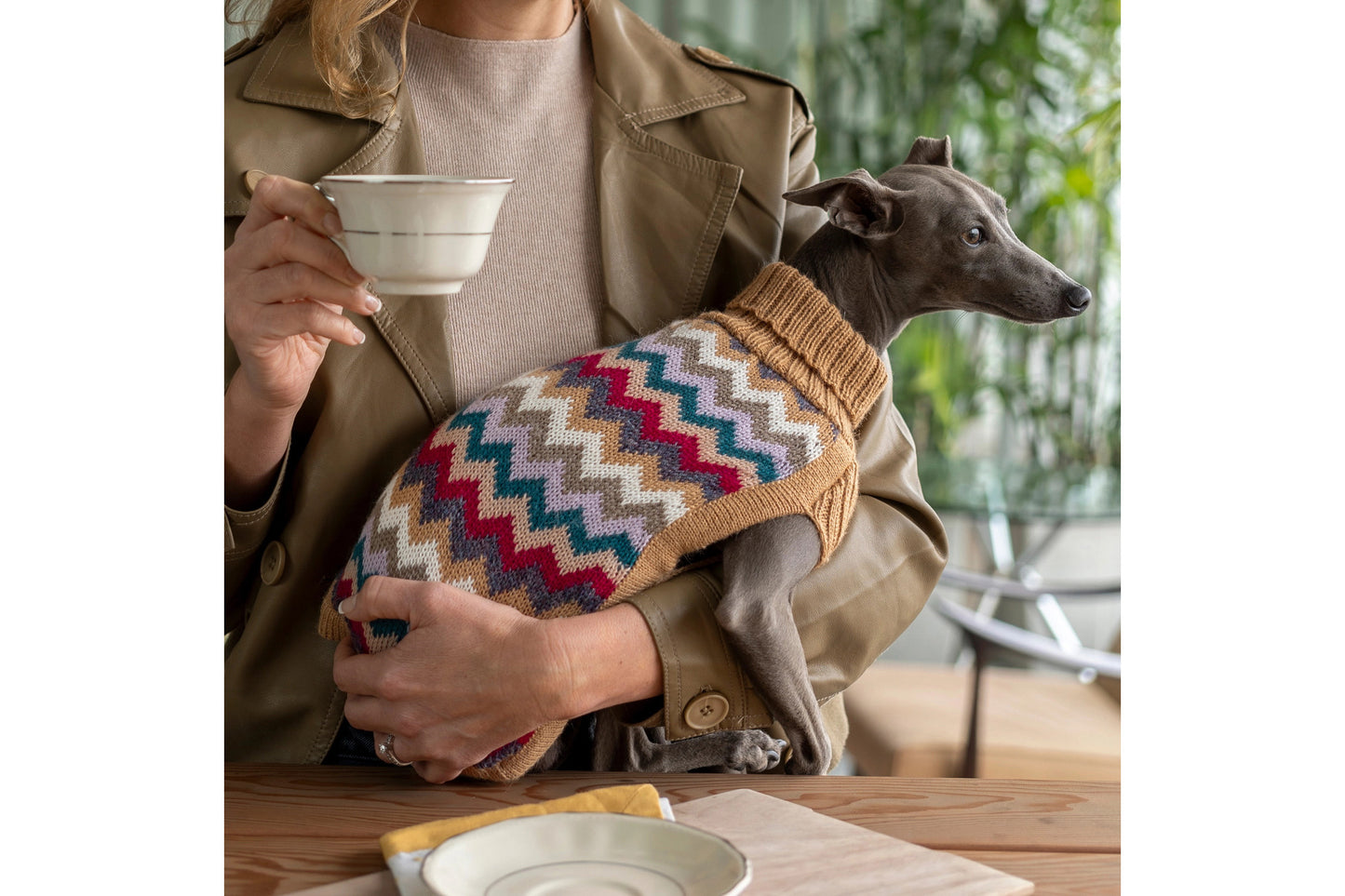 Dog Sweater - Camel Chevron Knit Alpaca Dog Sweater