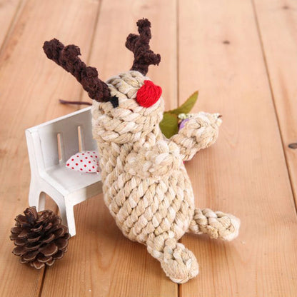 Christmas - Handmade Reindeer Rope Dog Toy - Dental Chew Toy