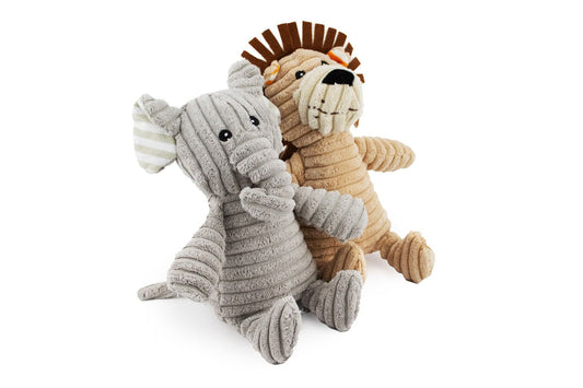 Corduroy Lion & Elephant with Squeaker and Crinkle - 7" - Dog Toy