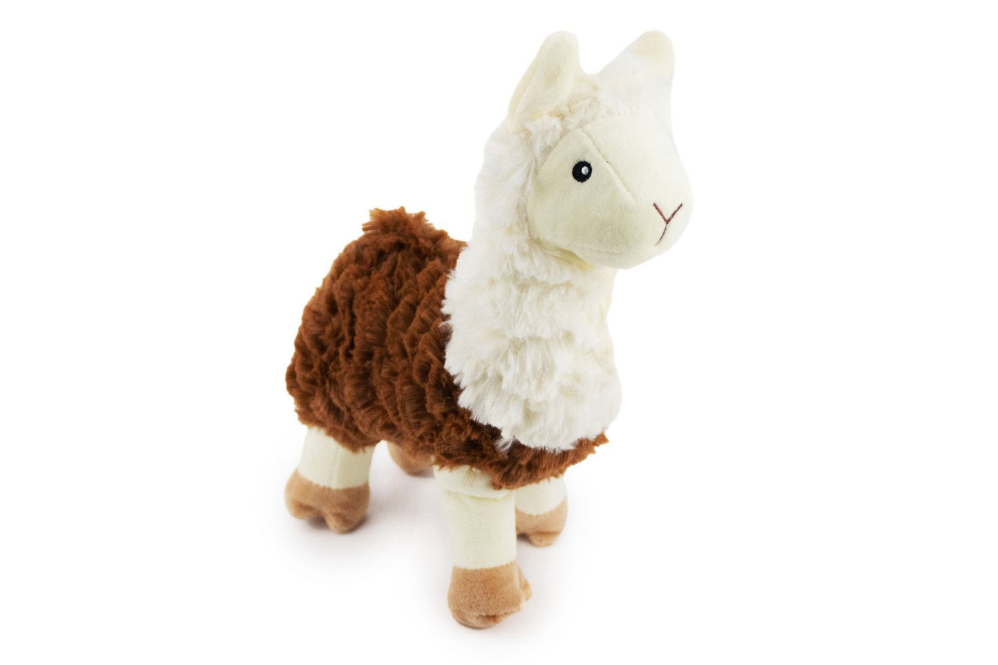 Plush White and Brown Llama with Squeaker - Dog Toy