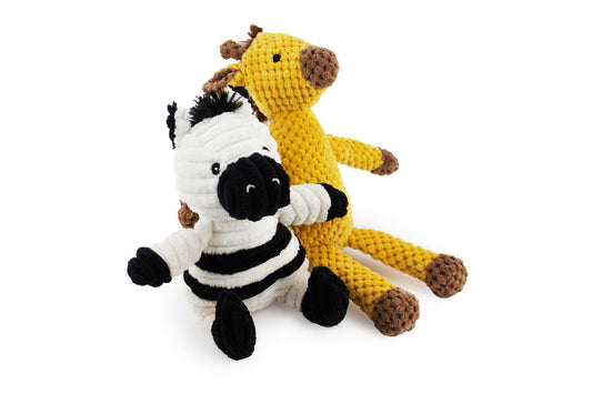 Corduroy Zebra and Giraffe with Squeaker and Crinkle- 7" - Dog Toy