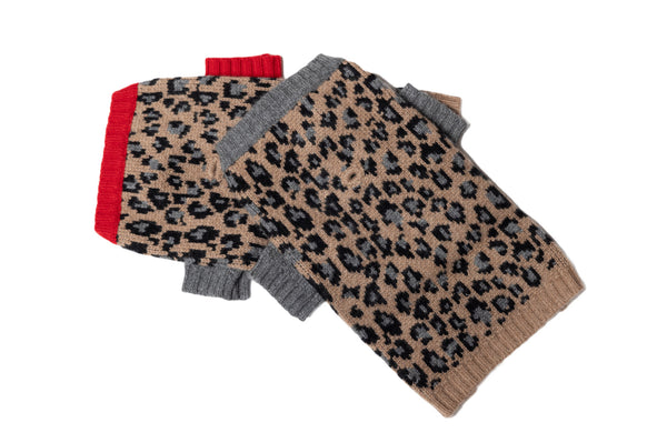 Cashmere Sweaters -  Leopard - Gray or Red Highlights