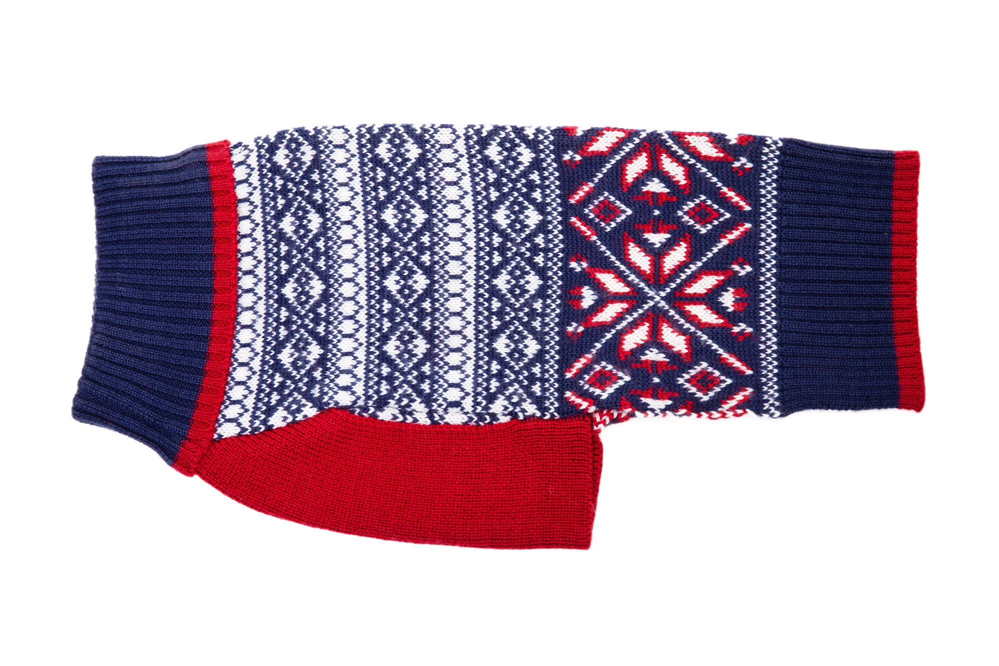 Wool Dog Sweater - Whistler Fair Isle - Blue Sweater & Red Sweater
