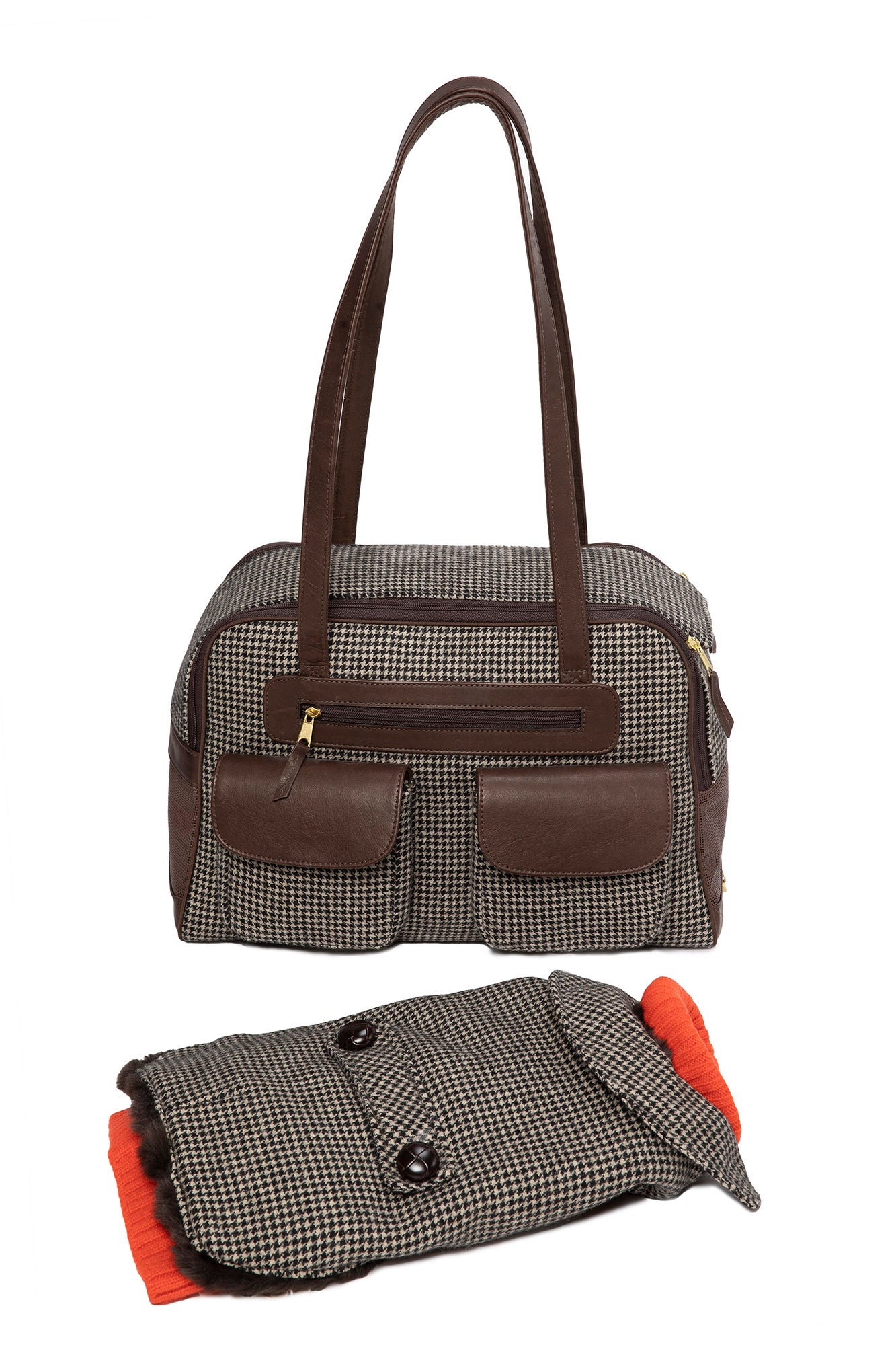 Dog Carrier - Winter - Cashmere Brown Checked Houndstooth Carrier