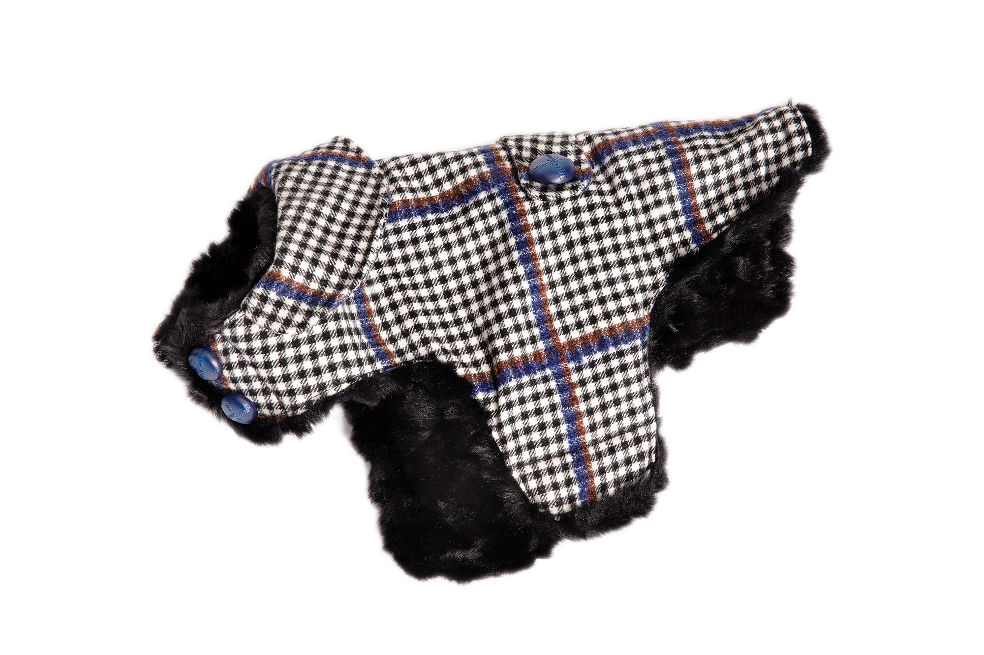Dog Carrier - Winter - Blue, Brown & Black Wool Plaid Carrier - & Coat
