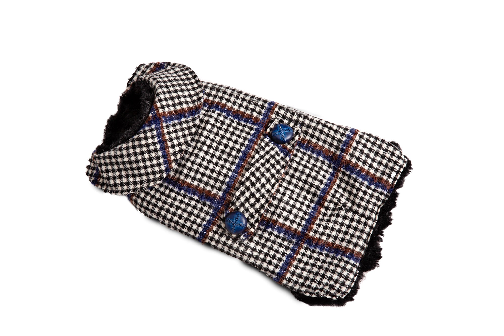 Dog Carrier - Winter - Blue, Brown & Black Wool Plaid Carrier - & Coat