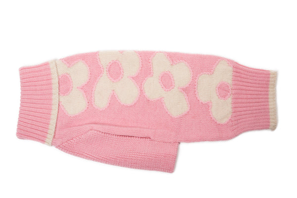 Wool Dog Sweater - Floral Pink & White Dog Sweater