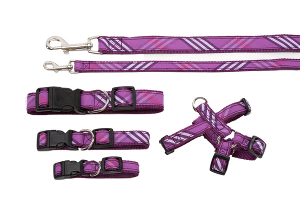 Plaid Signature Collection - Dog Collar, Harness, & Lead - Lavender Plaid