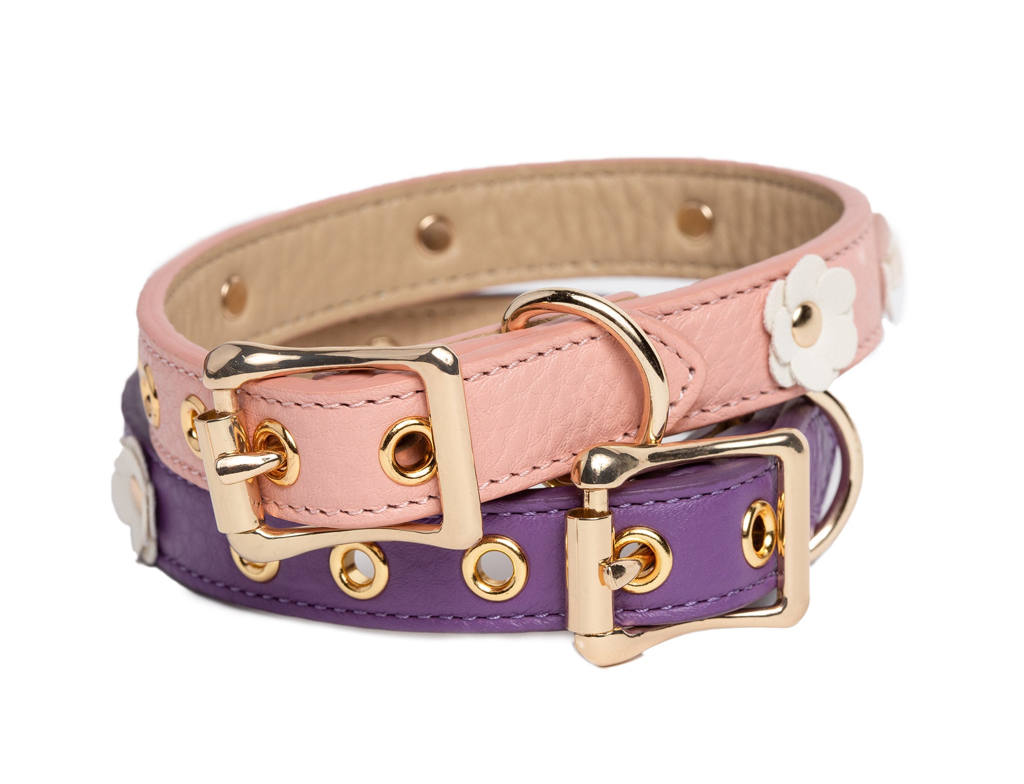 Dog Collar - Canine Styles Soft Leather Flower Dog Collar - Hot Pink, Light Pink or Purple