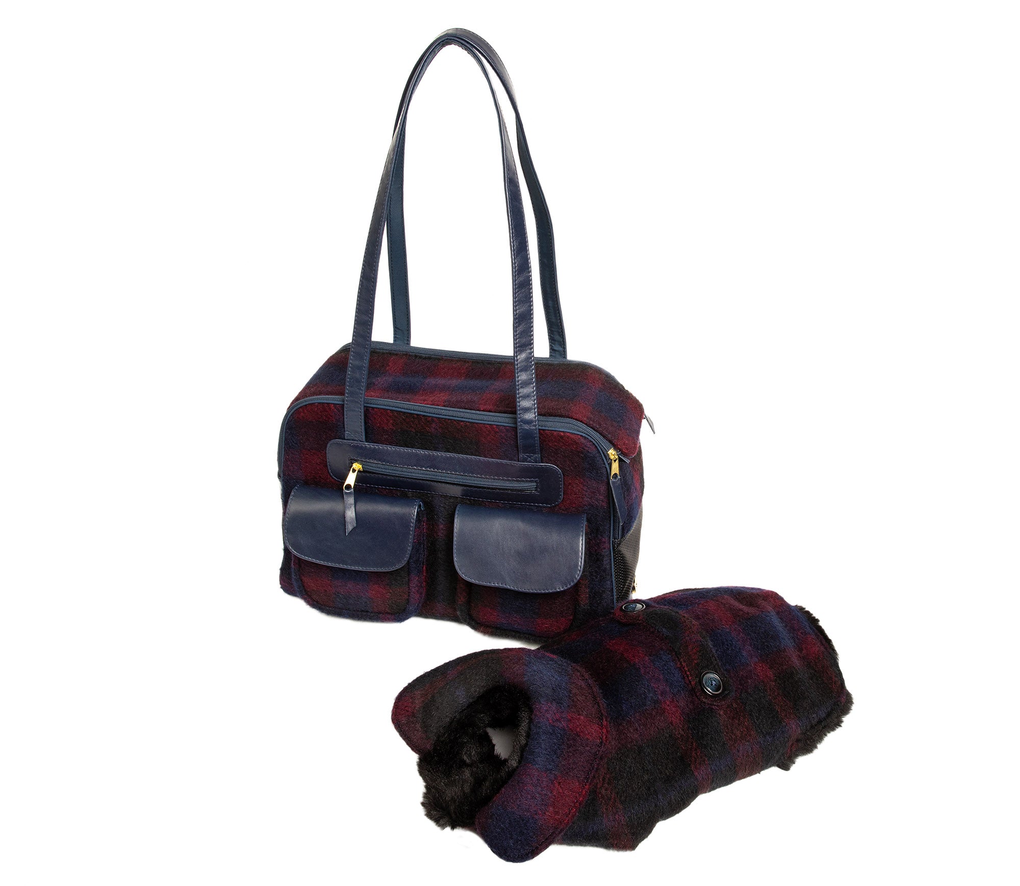 Couture Wool Dog Coat - Navy & Burgundy