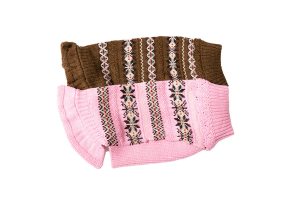 Skirted Ruffle Sweater - Wool Dog Sweater - Pink & Brown