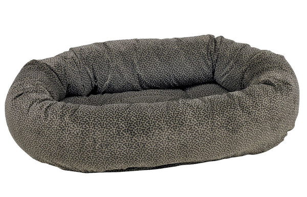 Microvelvet - Donut Bed - Pewter Bones Pattern - Dog Bed