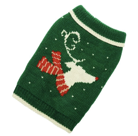 Holiday - Green Reindeer Dog Sweater