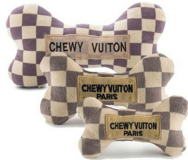Checker Chewy Vuitton Bone Dog Toy - Dog Toy - 2 Sizes