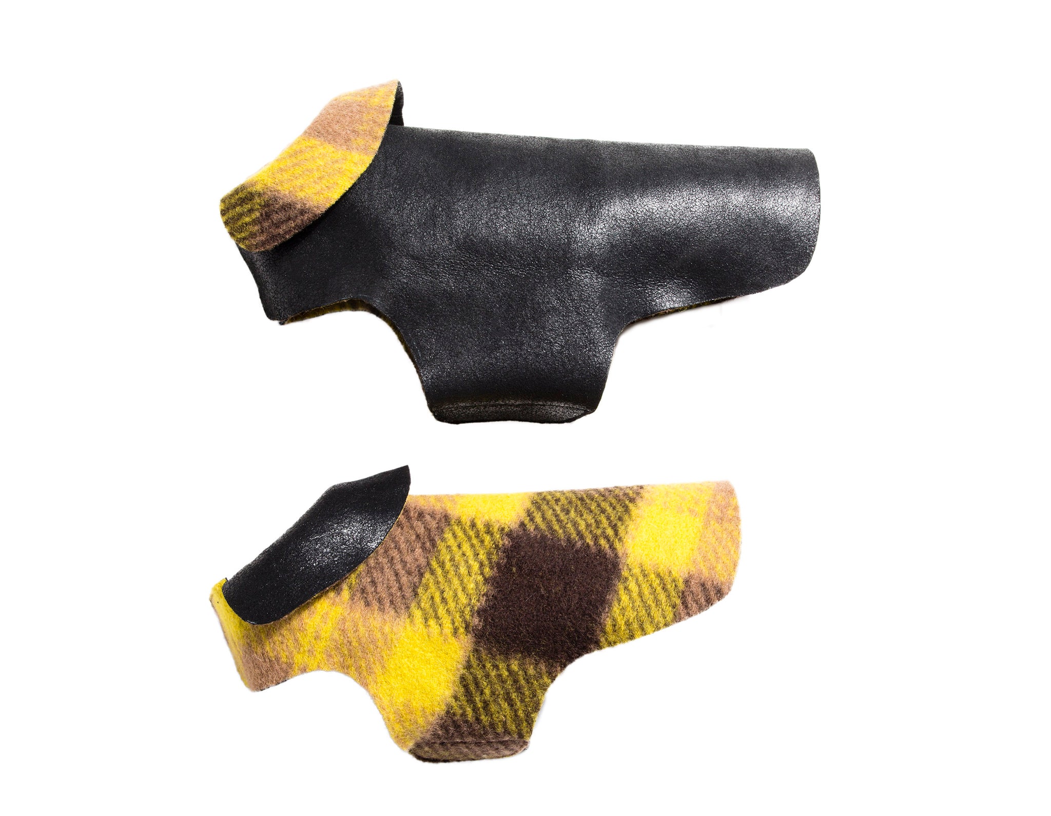 Hand-Cut - Black Leather w/Yellow Plaid Shearling