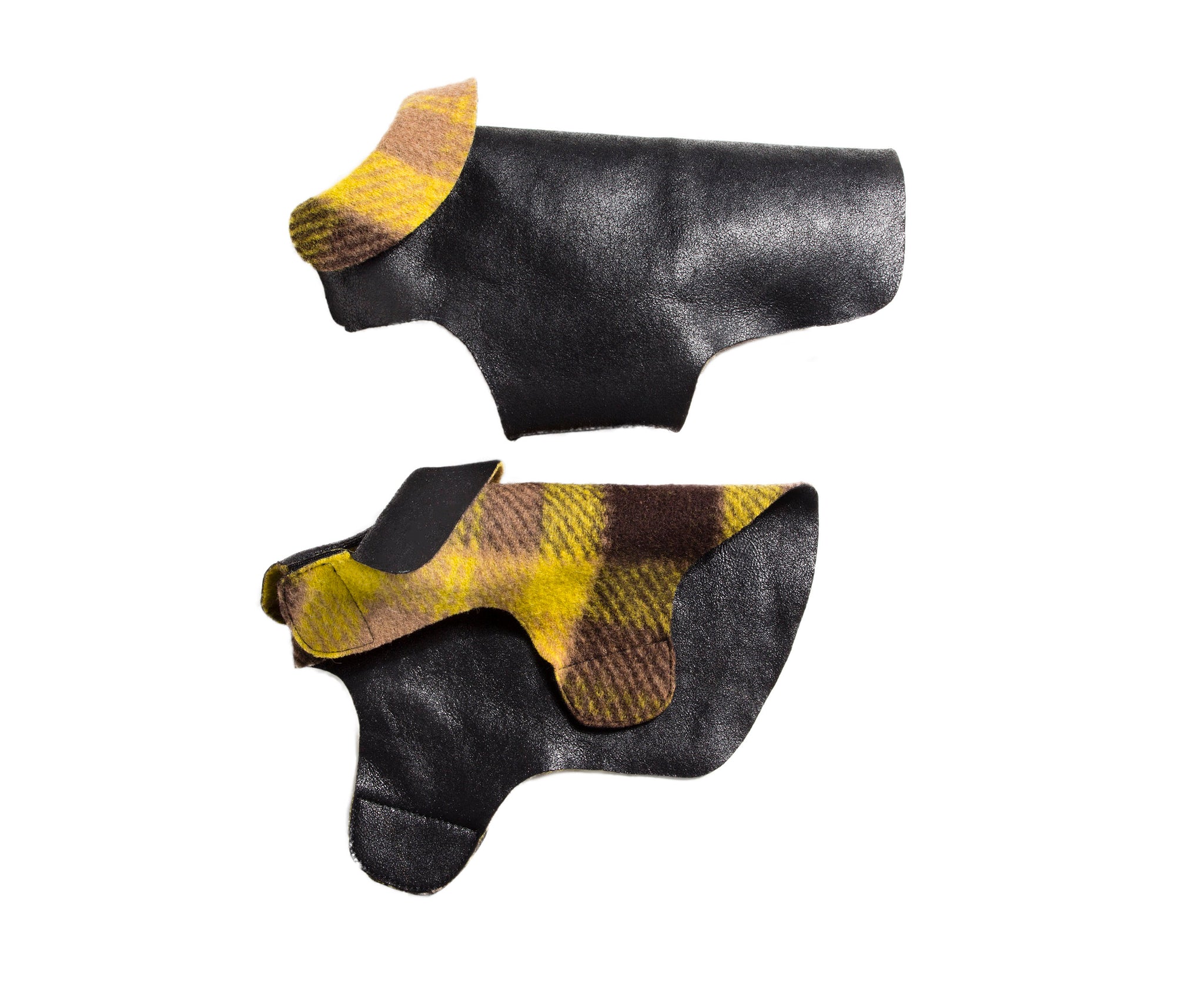 Hand-Cut - Black Leather w/Yellow Plaid Shearling
